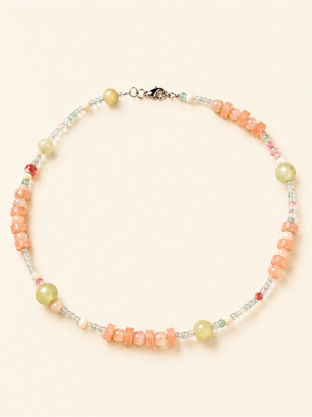 Peach & Pale Green Beaded Choker Necklace